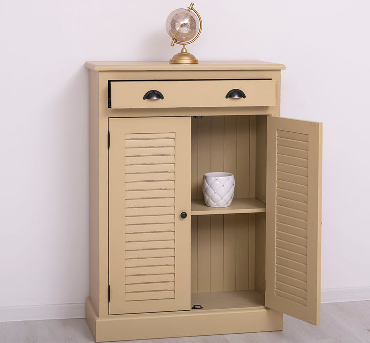 Kleine Vintage Kommode aus Massivholz mit Lamellentüren