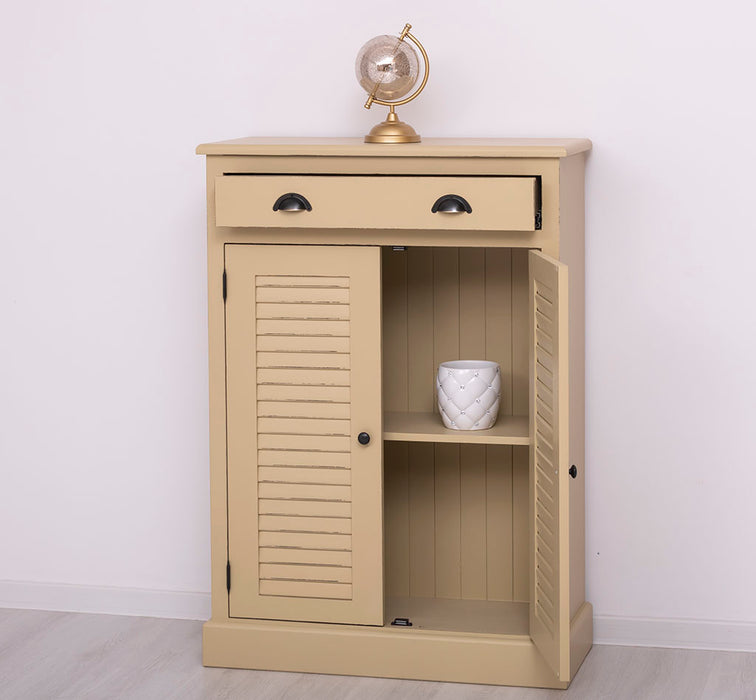 Kleine Vintage Kommode aus Massivholz mit Lamellentüren