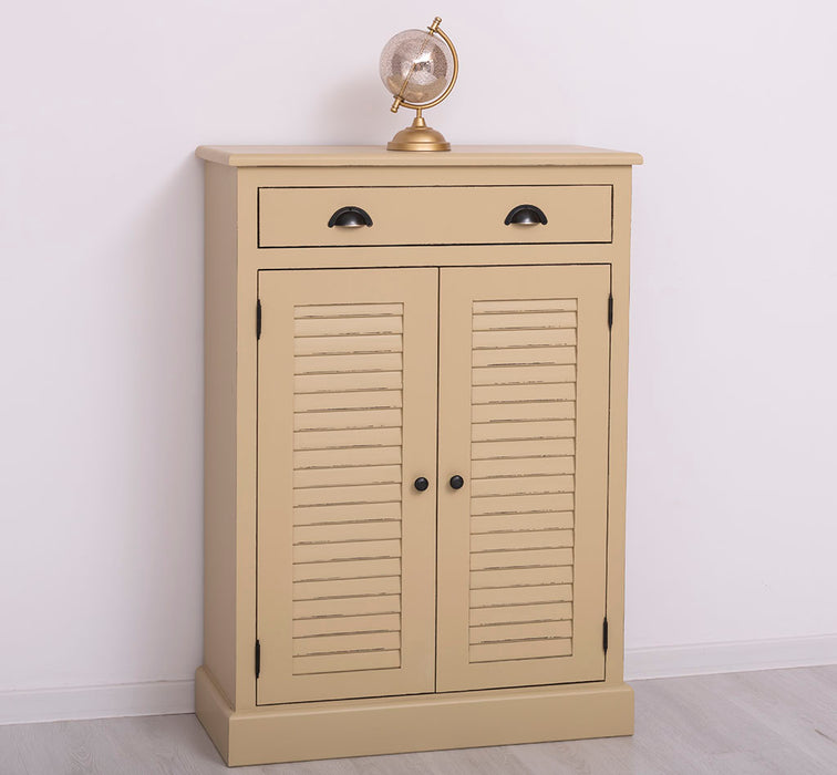 Kleine Vintage Kommode aus Massivholz mit Lamellentüren