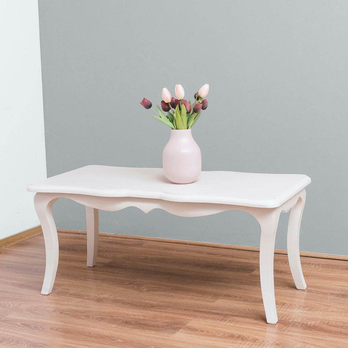 Kleiner Couchtisch im geschwungenen Stil | Beistelltisch aus Massivholz - Creme