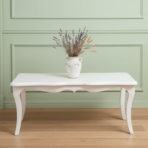 Kleiner Couchtisch im geschwungenen Stil | Beistelltisch aus Massivholz - Creme