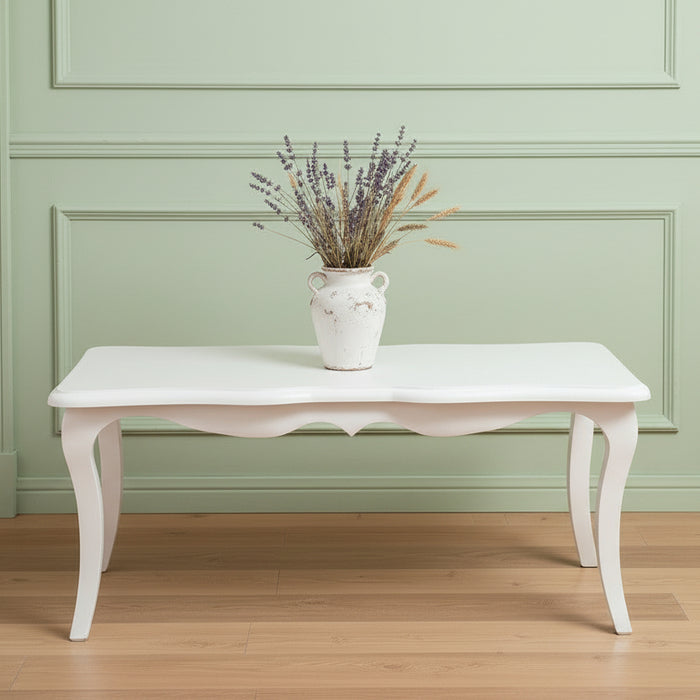 Kleiner Couchtisch im geschwungenen Stil | Beistelltisch aus Massivholz - Creme