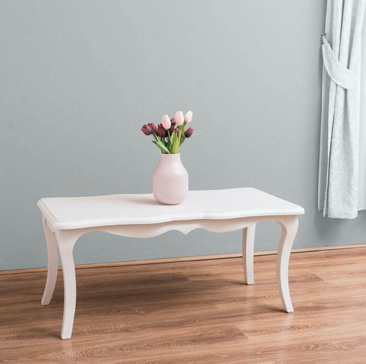 Kleiner Couchtisch im geschwungenen Stil | Beistelltisch aus Massivholz - Creme