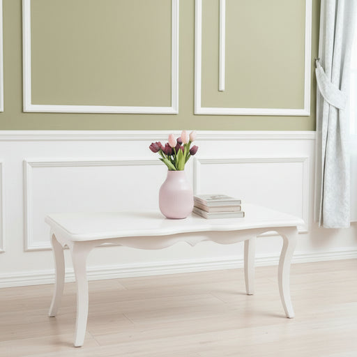 Kleiner Couchtisch im geschwungenen Stil | Beistelltisch aus Massivholz - Creme