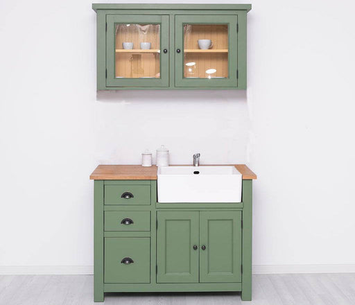 Kleines Küchenset - Spültisch aus Massivholz mit Eichenplatte | Mit Spülbecken und Hängeschrank -