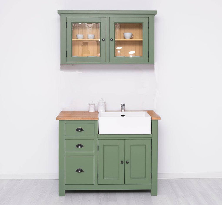 Kleines Küchenset - Spültisch aus Massivholz mit Eichenplatte | Mit Spülbecken und Hängeschrank -