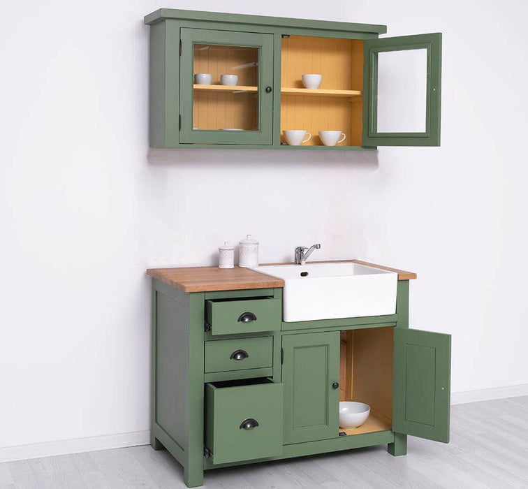 Kleines Küchenset - Spültisch aus Massivholz mit Eichenplatte | Mit Spülbecken und Hängeschrank -