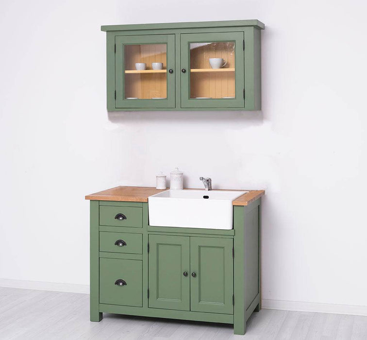 Kleines Küchenset - Spültisch aus Massivholz mit Eichenplatte | Mit Spülbecken und Hängeschrank -