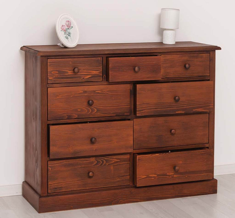 Kommode aus Massivholz | Sideboard mit 9 Schubladen - Schwarz - Grün