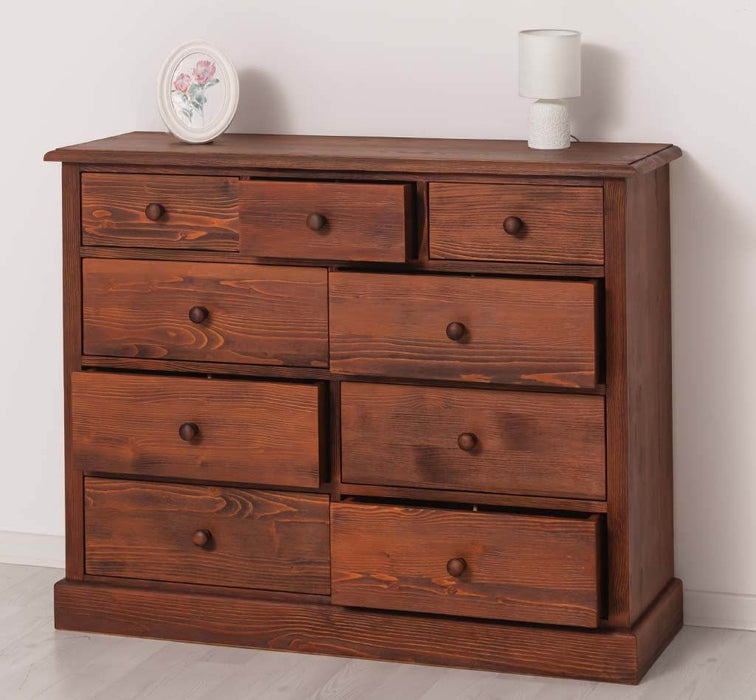 Kommode aus Massivholz | Sideboard mit 9 Schubladen - Schwarz - Grün