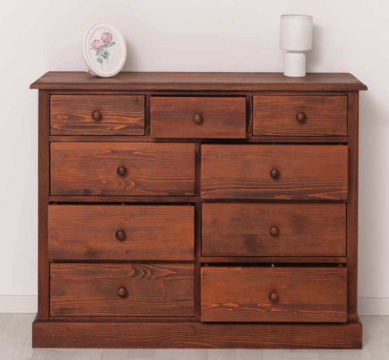 Kommode aus Massivholz | Sideboard mit 9 Schubladen - Schwarz - Grün
