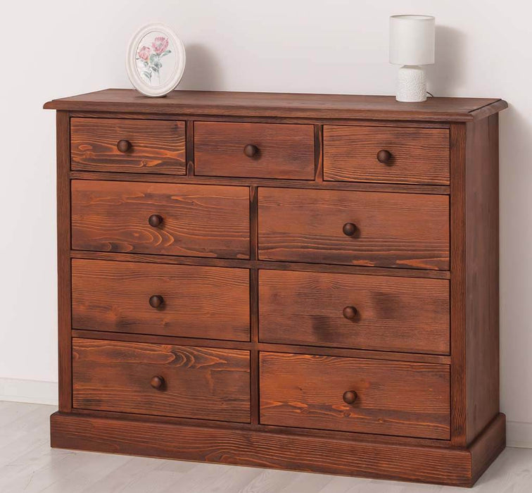 Kommode aus Massivholz | Sideboard mit 9 Schubladen - Schwarz - Grün