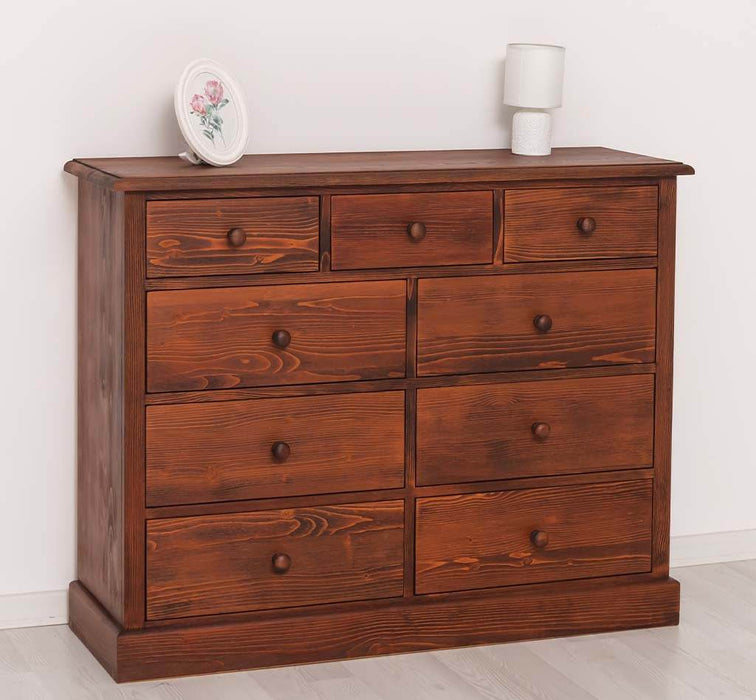 Kommode aus Massivholz | Sideboard mit 9 Schubladen - Schwarz - Grün