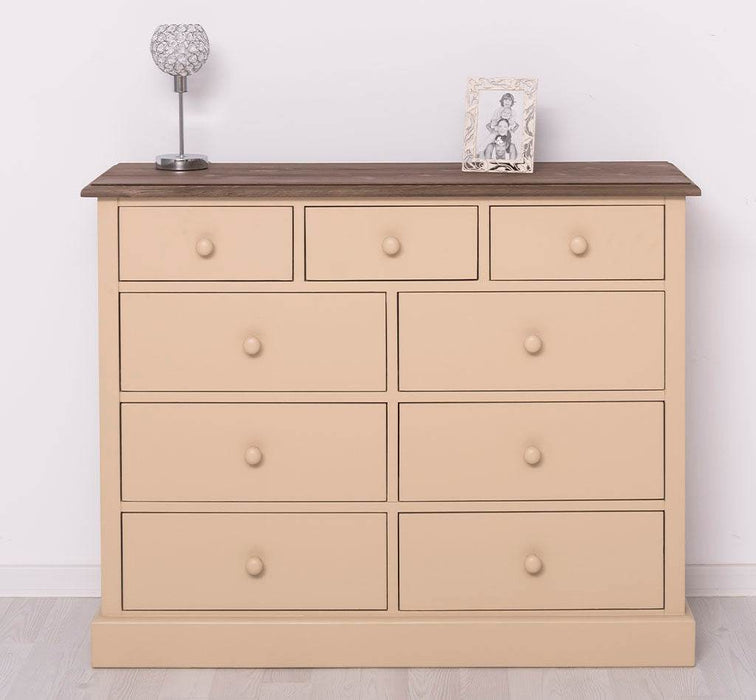 Kommode aus Massivholz | Sideboard mit 9 Schubladen - Geflammt gebürstet - Beige