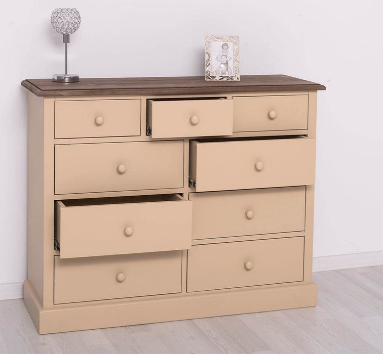 Kommode aus Massivholz | Sideboard mit 9 Schubladen - Schwarz - Grün