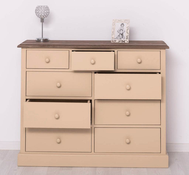 Kommode aus Massivholz | Sideboard mit 9 Schubladen - Schwarz - Grün