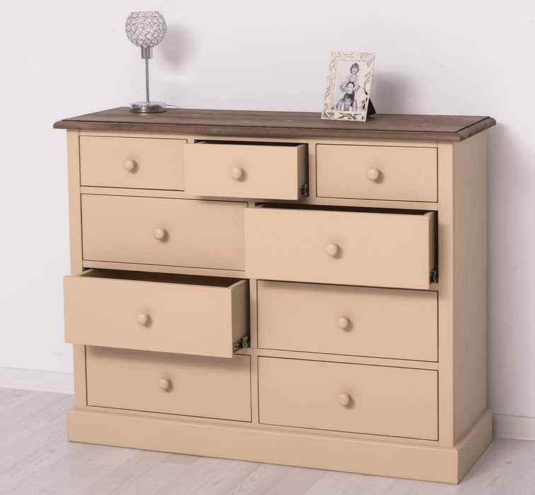Kommode aus Massivholz | Sideboard mit 9 Schubladen - Schwarz - Grün