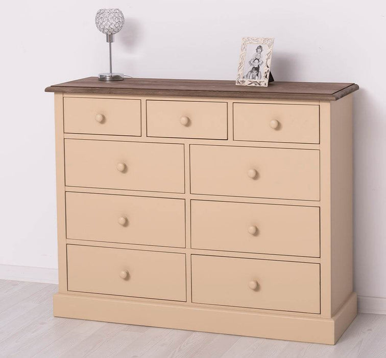 Kommode aus Massivholz | Sideboard mit 9 Schubladen - Schwarz - Grün