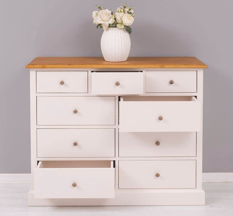 Kommode aus Massivholz | Sideboard mit 9 Schubladen - Gebeizt - Creme