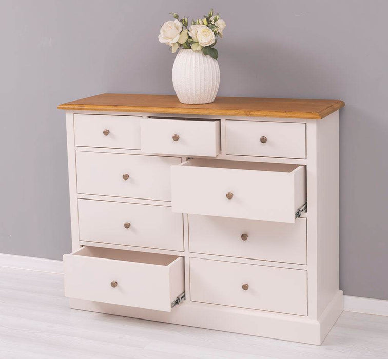 Kommode aus Massivholz | Sideboard mit 9 Schubladen - Schwarz - Grün