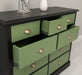 Kommode aus Massivholz | Sideboard mit 9 Schubladen - Schwarz - Grün