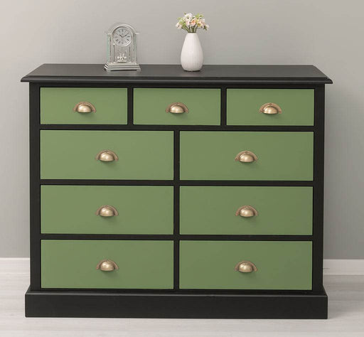 Kommode aus Massivholz | Sideboard mit 9 Schubladen - Schwarz - Grün
