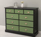 Kommode aus Massivholz | Sideboard mit 9 Schubladen - Schwarz - Grün
