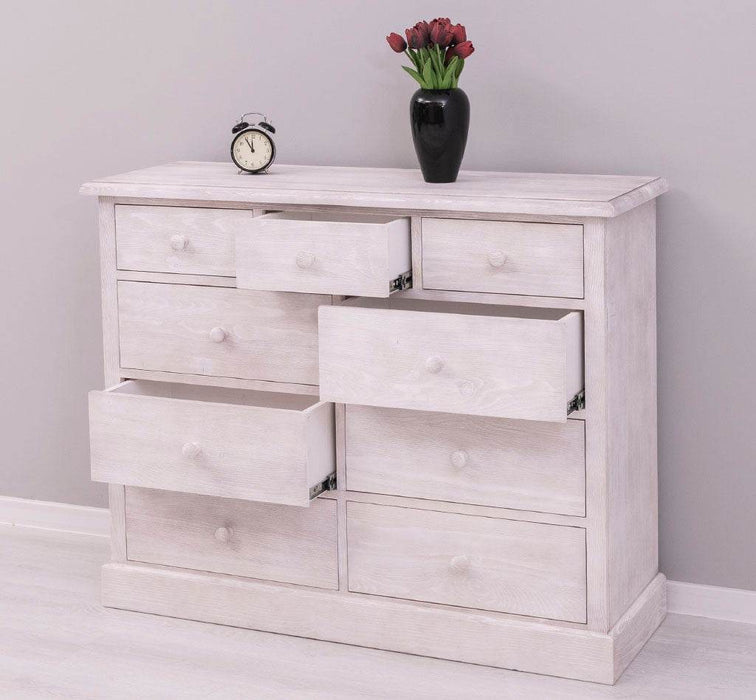 Kommode aus Massivholz | Sideboard mit 9 Schubladen - Schwarz - Grün