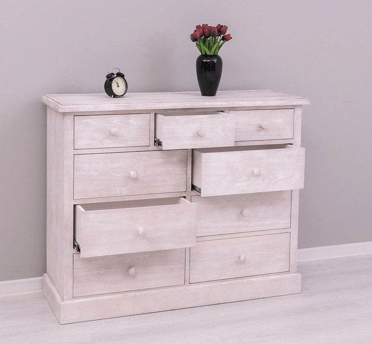 Kommode aus Massivholz | Sideboard mit 9 Schubladen - Schwarz - Grün