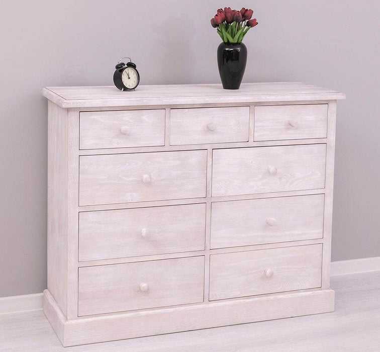 Kommode aus Massivholz | Sideboard mit 9 Schubladen - Schwarz - Grün