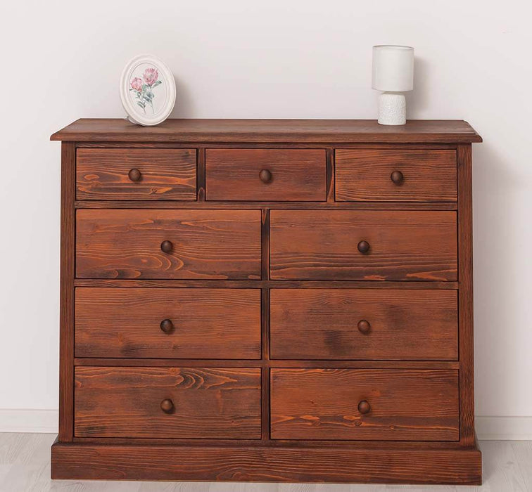 Kommode aus Massivholz | Sideboard mit 9 Schubladen - Kastanie
