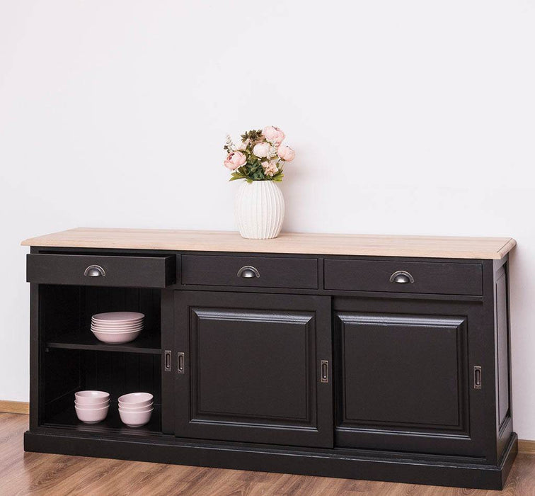 Kommode aus Massivholz | Sideboard mit 3 Schubladen und 3 Schiebetüren -