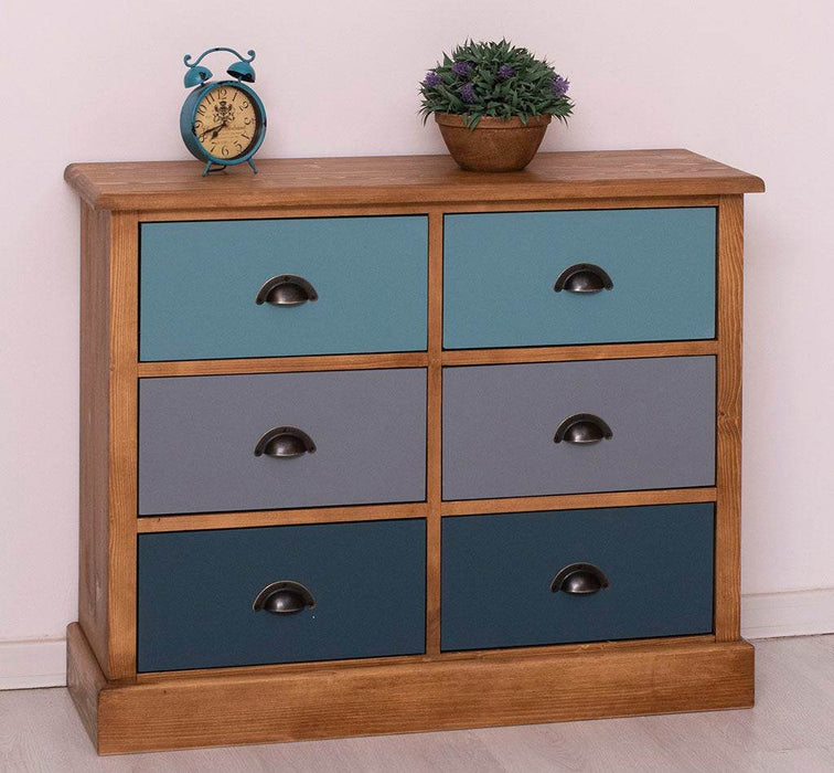 Kommode 100 aus Massivholz mit 6 Schubladen - Pinie gewachst - Multi