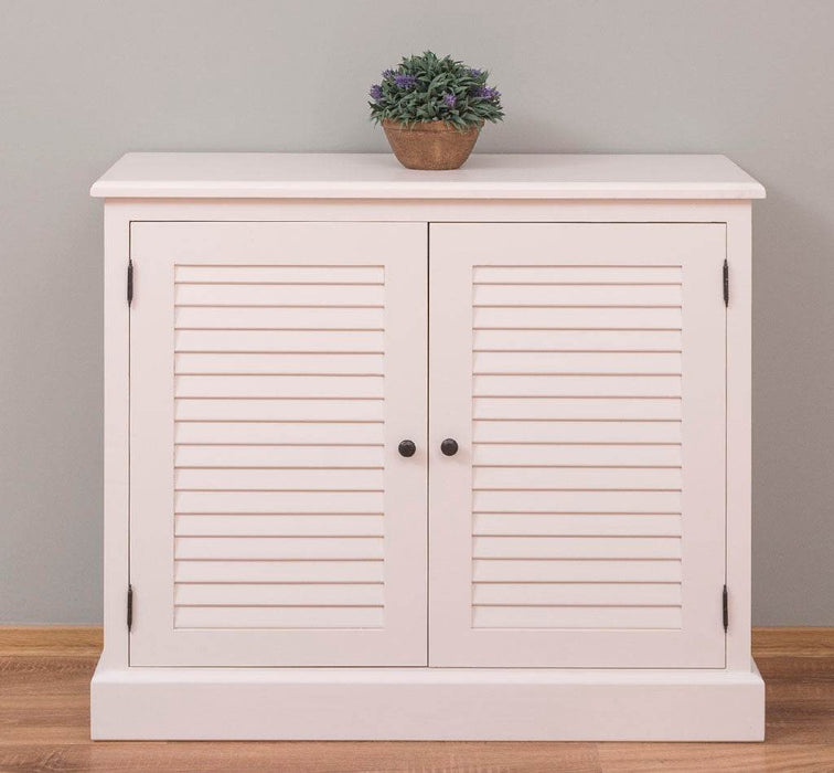 Kommode aus Massivholz mit Lamellentüren - Creme