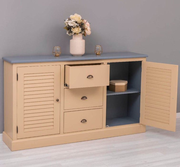 Kommode mit Lamellentüren | Sideboard aus Massivholz - Gebürstet - Altweiß