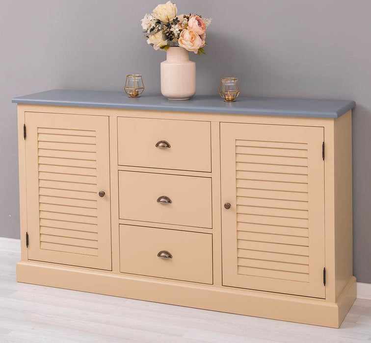 Kommode mit Lamellentüren | Sideboard aus Massivholz - Gebürstet - Altweiß