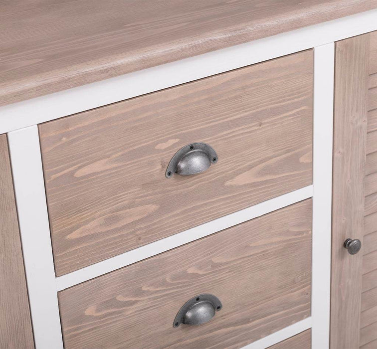 Kommode mit Lamellentüren | Sideboard aus Massivholz - Gebürstet - Altweiß