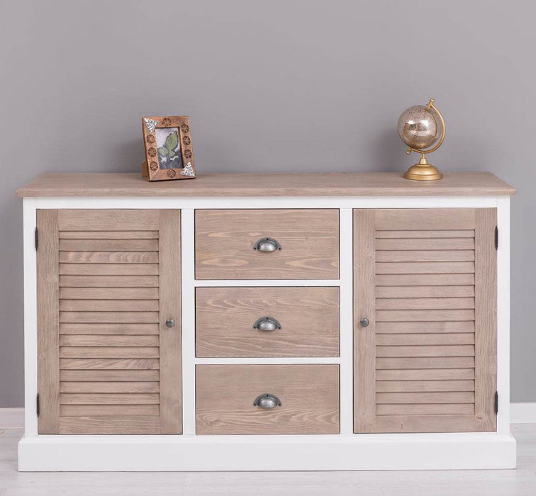 Kommode mit Lamellentüren | Sideboard aus Massivholz - Gebürstet | Weiß