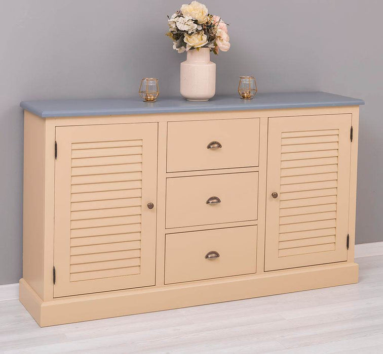 Kommode mit Lamellentüren | Sideboard aus Massivholz - Gebürstet - Altweiß
