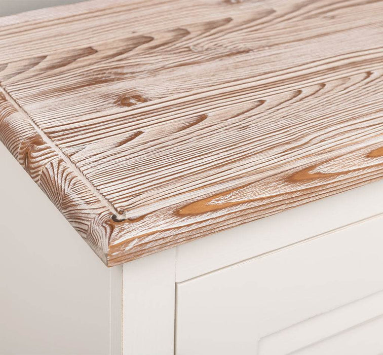 Kommode mit Lamellentüren | Sideboard aus Massivholz - Gebürstet - Altweiß