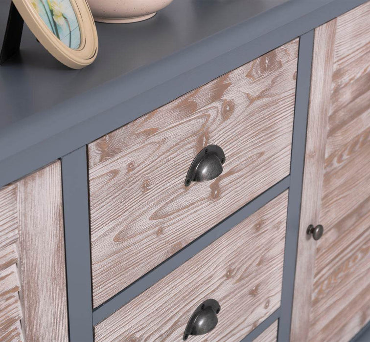 Kommode mit Lamellentüren | Sideboard aus Massivholz - Gebürstet - Altweiß
