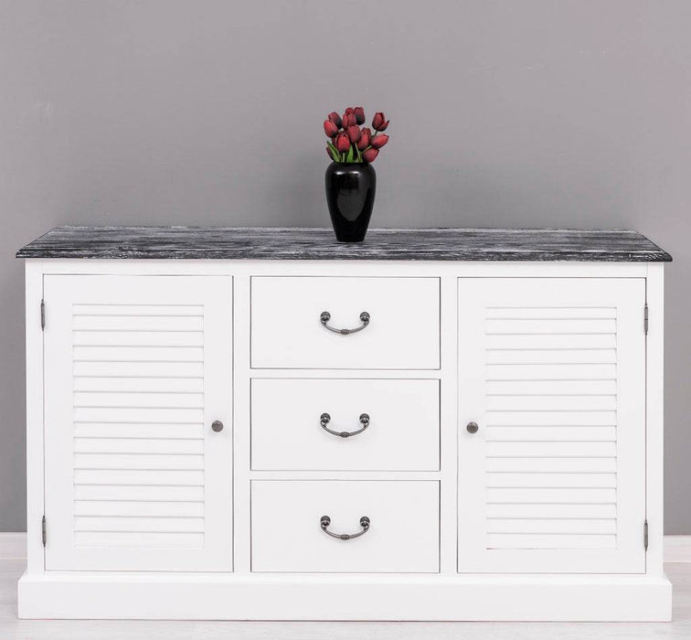 Kommode mit Lamellentüren | Sideboard aus Massivholz - Gebürstet - Weiß