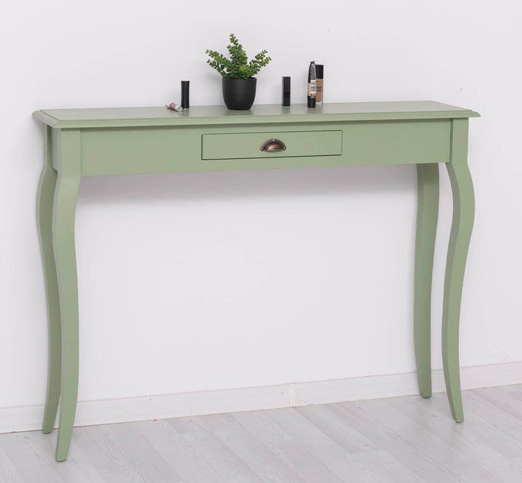 Konsolentisch aus Massivholz mit Schublade und geschwungenen Beinen -