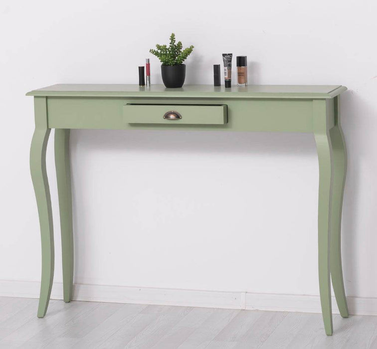 Konsolentisch aus Massivholz mit Schublade und geschwungenen Beinen -