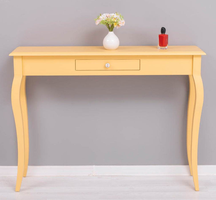 Konsolentisch aus Massivholz mit Schublade und geschwungenen Beinen -