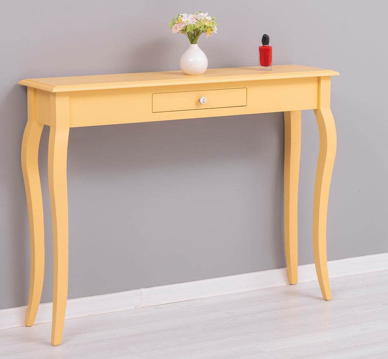 Konsolentisch aus Massivholz mit Schublade und geschwungenen Beinen -