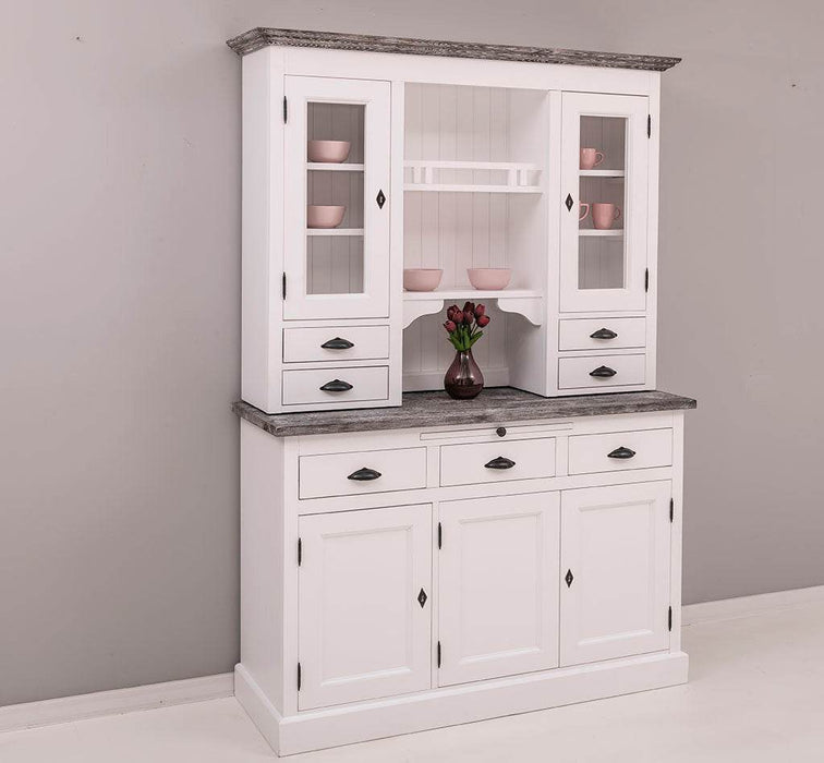 Küchen- und Buffetschrank aus Massivholz im Landhausstil - Eichenakzente -