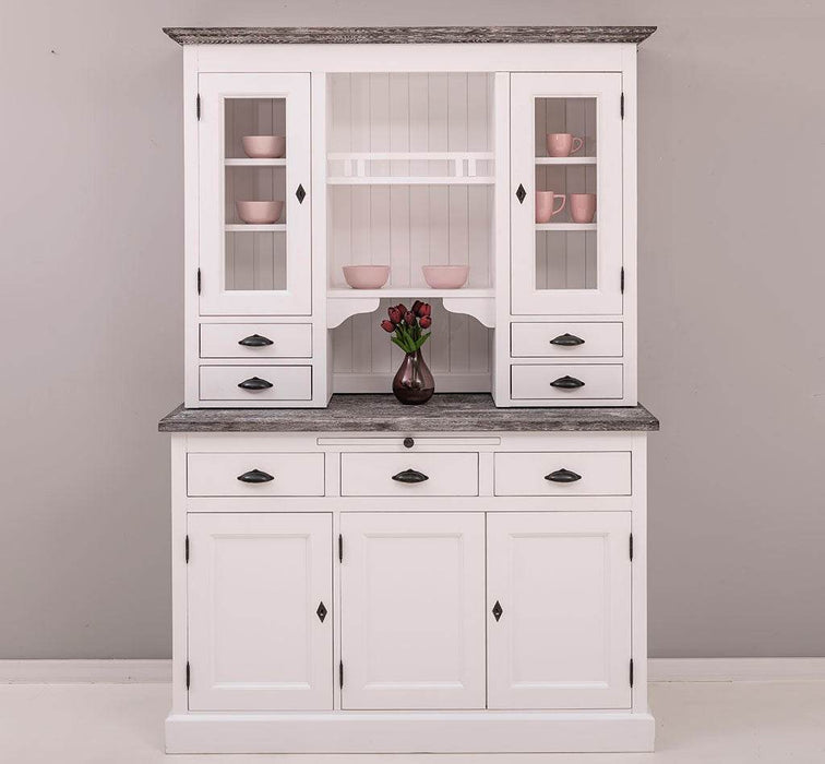 Küchen- und Buffetschrank aus Massivholz im Landhausstil - Eichenakzente -