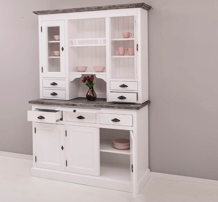 Küchen- und Buffetschrank aus Massivholz im Landhausstil - Eichenakzente -