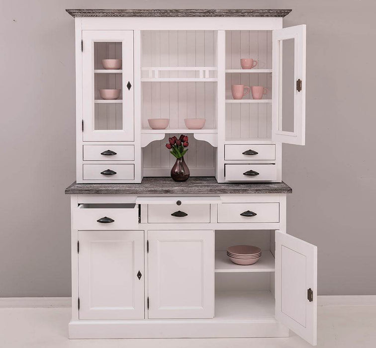 Küchen- und Buffetschrank aus Massivholz im Landhausstil - Eichenakzente -